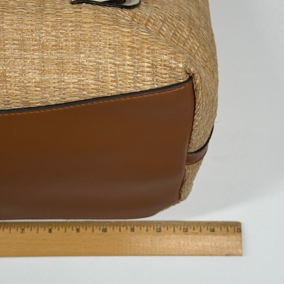 Calvin Klein Natural Straw & Brown White Leather Trim Tote Bag Canvas Raffia - Picture 7 of 8